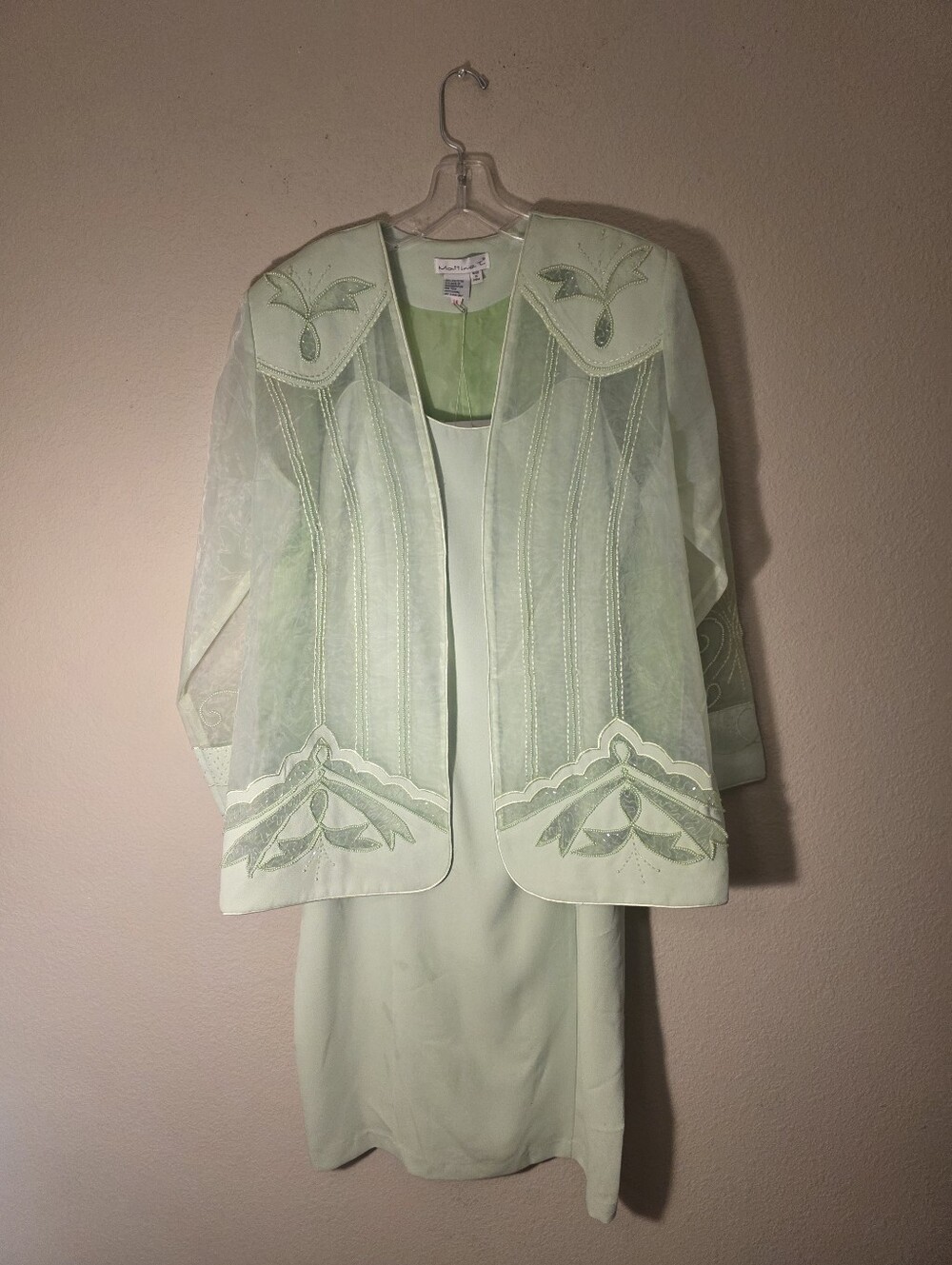 Vintage Mint Green Embroidered Jacket Dress Set